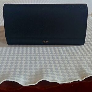 Celine Black Leather Long Wallet